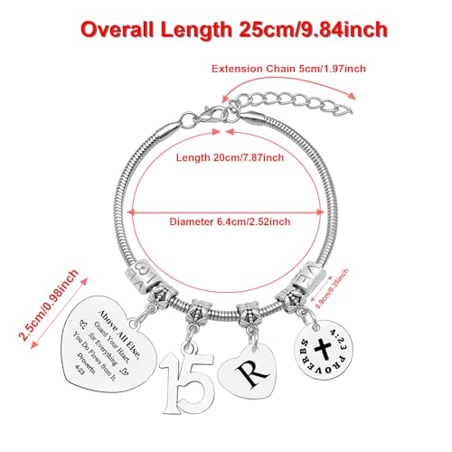 Image of 15th Birthday Gifts Bracelet Initial Gifts for Girls Christian Bracelet Happy 15th Birthday Gift for Daughter Granddaughter Son Letter A-Z Gift Bible Verse Gifts Inspirational Gift for Niece Friends