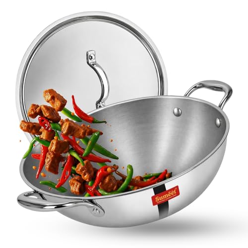 Sumeet Cook Smart TriPly SAS (Steel-Aluminium-Steel - 3 Layers) Kadhai with Lid - 2.5Ltr - 24Cm
