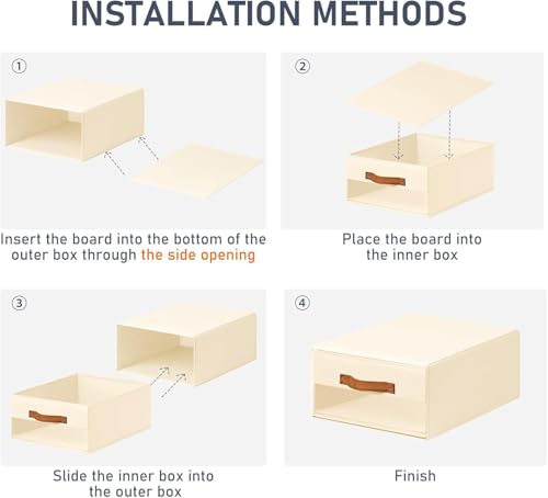 DIMJ Schubladen Ordnungssystem Schubladenboxen - Aufbewahrungsbox Faltboxen mit Fenster Organizer Schublade, Kleiderschrank Organizer Ordnungssystem Kleiderschrank für Schrank, 4 Stück, Beige