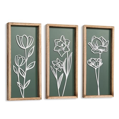 3D Floral Green Wall Art (Set of 3) Lightweight, Wooden Ready-to-Hang...
