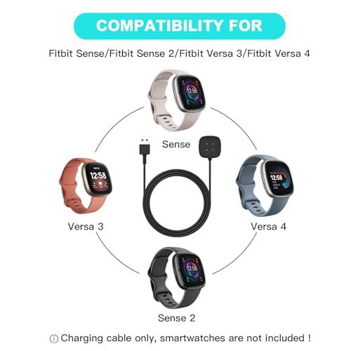 Image of 2 Pack Compatible with Fitbit Charger Cable, 3.3ft Replacement Charing for Fitbit Sense /Versa 4, Magnetic Base Fitbit Accessories, Portable USB Charger Cable for Fitbit Sense /Sense 2 /Versa 3 /Versa 4