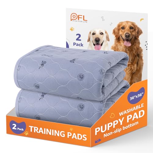 Image of Washable Pee Pads for Dogs, 2Pack Puppy Pads Washable,Absorbent Reusable Whelping Pads, Non-Slip Dog Mats with Bone Print for Floor Protector, Couch Cover, Crate, Potty Training 36x36