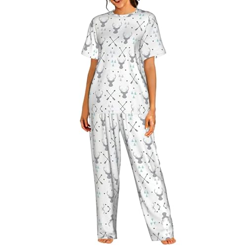 Pyjama confortable manches courtes femme ensemble détente homewear flèches S M L XL XXL 3XL