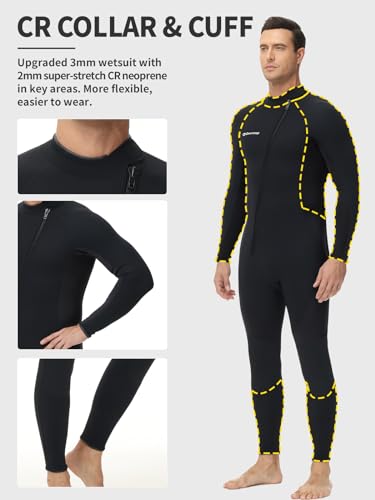 Owntop Hombres Traje de Neopreno 3/2mm - Trajes de Buceo con Cremallera Delantera, Stretch Pro Wetsuit Térmico de Longitud Completa para Surf Snorkel, Hombre Negro L - imagen 5
