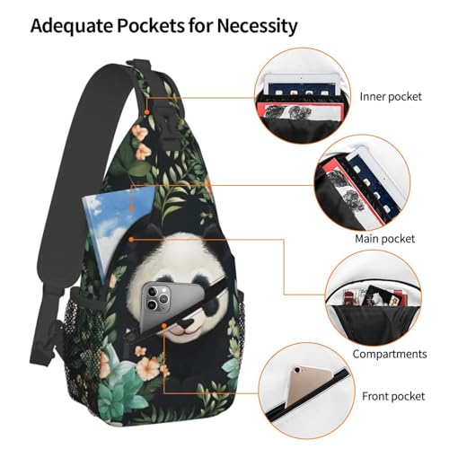 Mochila Sling Cute Panda Flowers Unisex Ligera 4L miniatura 4