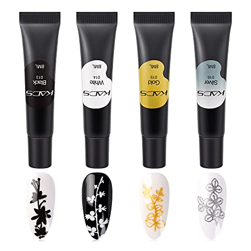 KADS 4 Farben stempeln Gel Polish für Nail Stamping Design 8ml Schwarz Weiß Gold Silber