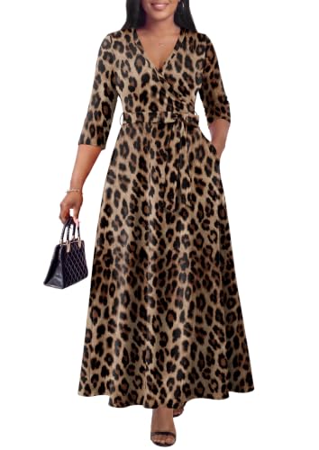 Image of FANDEE Plus Size Maxi Dress for Women Casual Summer Sundress V-Neck 3 /4 Sleeve