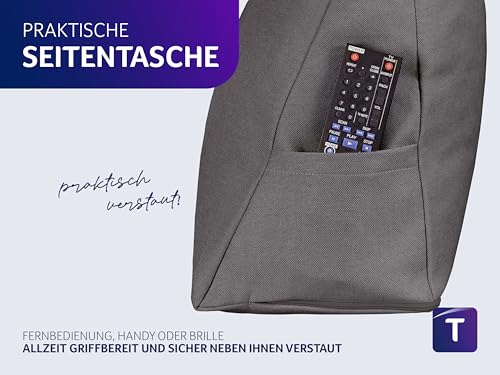 Traumnacht Cozy Rückenkissen, Lesekissen, 70 x 40 cm dunkelgrau, abnehmbarer,waschbarer Bezug aus 100% Polyester,praktisches Seitenfach,Öko-Tex zertifiziert,produziert nach deutschem Qualitätsstandard
