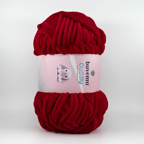 Image of Cuddly Velvet Chenille Yarn, Super Soft Fluffy Bulky for Knitting Crocheting Crafting Blanket Amigurumi, Durable for Shedding, 100 Gram (3.53 Ounces) 109 Yards (100 Meters) (Crimson Red)