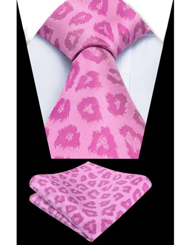 Image of Alizeal Men's Leopard Print Tie Set 3.15'' Necktie with Pocket Square Gift Box for Wedding and Fashion Occasions
