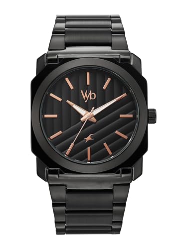 Image of Fastrack Vyb Challenger with Quartz Analog Black Dial Black Stainless Steel Strap Watch for Men - FV30045NM01W