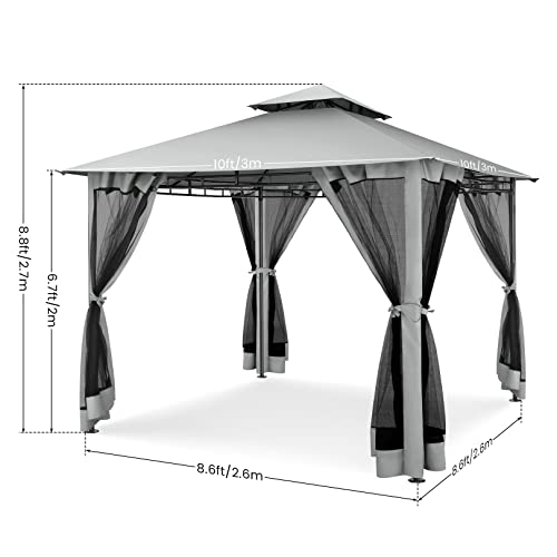 COBIZI Gazebo 10x10 Heavy Duty Gazebos with Improved Nettings Outdoor Gazebo Double Roof Patio Gazebos with Metal Steel Frame Outdoor Canopy for Patio, Deck, Backyard (Gray)