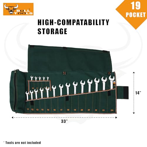 Image of Wrench Organizer Roll-Up Pouch, 19+1 Pockets, Metric, Recycled Canvas