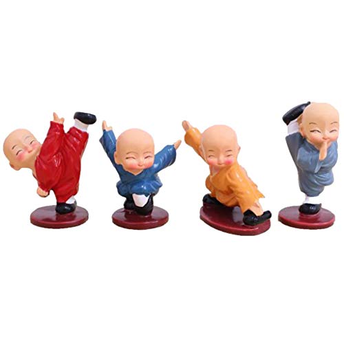 Image of AUGEN Polyresin Set of 4 Buddha Monks Statues Figurines Showpiece for Wall Shelf Table Desktop Living Room Car Dashboard Decoration Home Office Decor (Multicolour)(7698C)