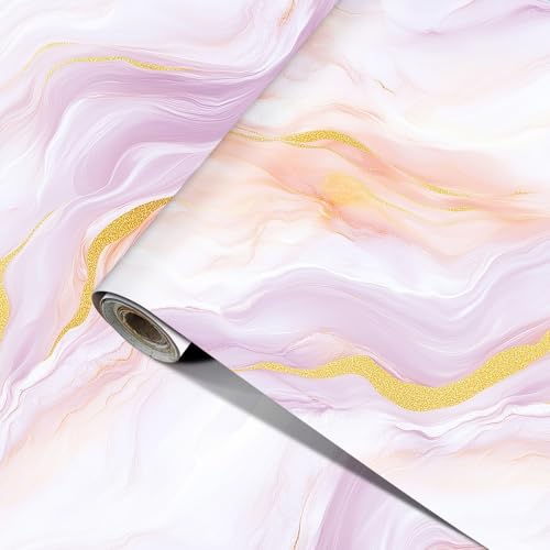 HOMETITUTE White Pink Marble Peel Stick Wallpaper 15.7x39.4 Vinyl Decor
