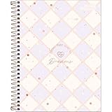 Tilibra - Caderno Espiral Capa Dura Colegial 1 Matéria Soho 80 Folhas - Fundo Xadrez Lilas Coraçao
