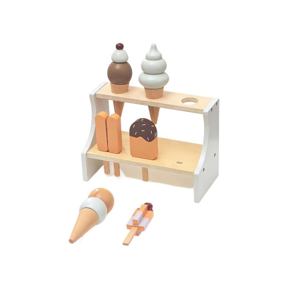 Set da Gioco Gelateria in Legno, Espositore a Doppio Piano | Set Gioco Dolci Finti, Giocattolo Ghiacciolo, Giocattolo per Gioco di Ruolo Venditore