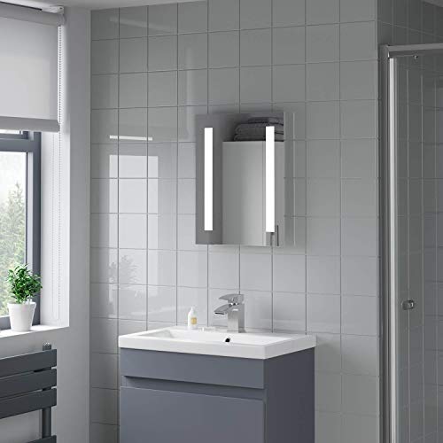 Modern Bathroom Mirror LED Illuminated Battery Powered IP44 500 x 700mm