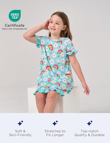 Bamboo Viscose Girls Nightgowns Ruffle Short Sleeve Crew Neck Girls' Sleepwear4