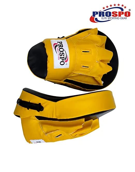 Image of Prospo Curved Focus Pads /Punching Mitts for Boxing /MMA /Muay Thai /Kickboxing /Karate /TAEKWANDO (Yellow-Black)