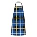 ALALAL Tartan bleu foncé écossais géométrique drôle tabliers de cuisine pour femmes tartan bleu foncé écossais géométrique cravate réglable avec poches pour adulte