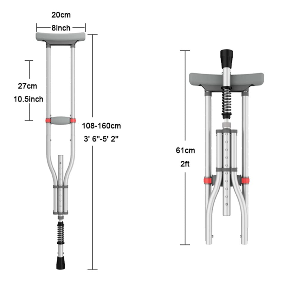 Muletas Plegables De Axila, Muletas De Aluminio para Adultos Que Caminan por Las Axilas, Muletas Médicas De Altura Ajustable, Altura Aplicable: 150-190 CM/4' 9''-6' 2'' (Color