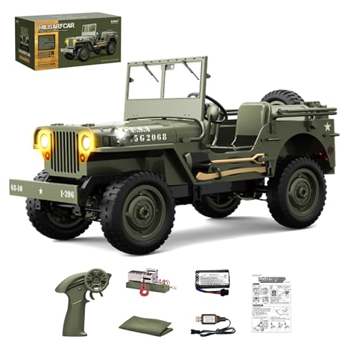 Remote Control Truck, RC Willys Military Jeep Car 1/12 Scale with Rechargeable Battery & Winch...