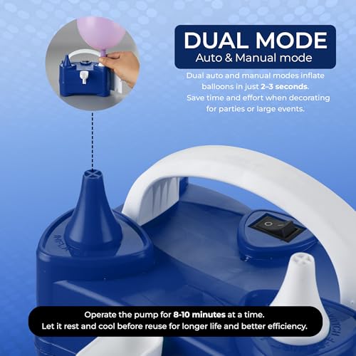 Scott 11 Electric Balloon Pump With Dual Nozzle, Portable Balloon Inflator 220V-240V 600W, Electric Air Pump For Birthdays, Parties, Wedding And Event Decorations (Blue) - 3