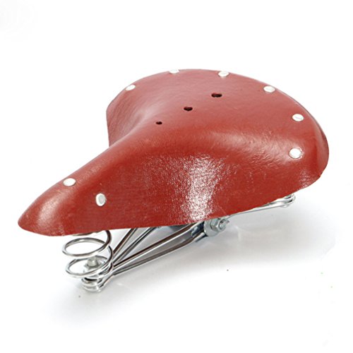 Unistrengh Mens Retro Bike Saddles Seats Pu Leather Comfort Bicycle Seat Cushion (Red Brown)