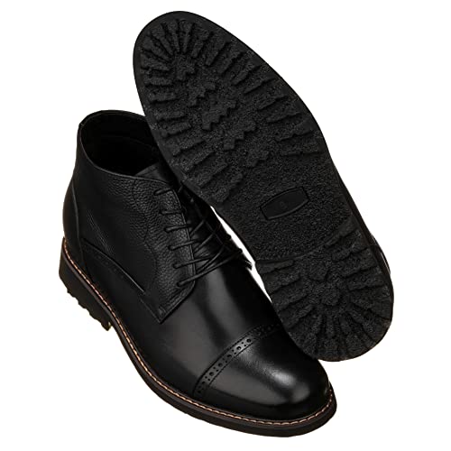 Image of CALTO Men's Invisible Height Increasing Elevator Shoes - Black Leather Lace-up Cap-toe Boots with Inner Faux Fur - 3.2 Inches Taller - Y41083 - Size 7 D(M) US