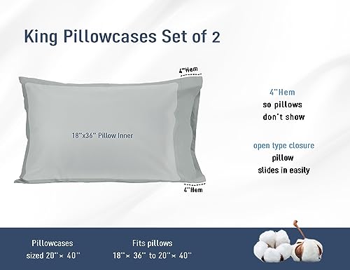 Pillow Cases, King Size Cotton Percale Weave Pillowcases, Pre-Shrunk Breathable and Hypoallergenic Pillowcases, Set of 2 (2 Piece King 20 Inch x 40 Inch, Storm Gray)