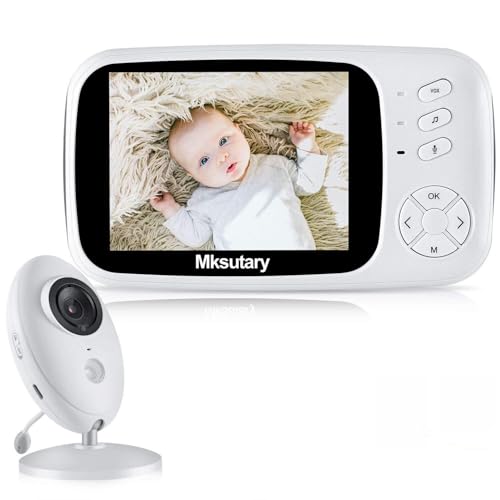 Vigilabebes con camara, Mksutary 3.5'' Vigilabebés Inalambrico con Cámara,Camara bebes vigilancia con VOX, visión nocturna, Monitoreo de Temperatura, Despertador, Comunicación...