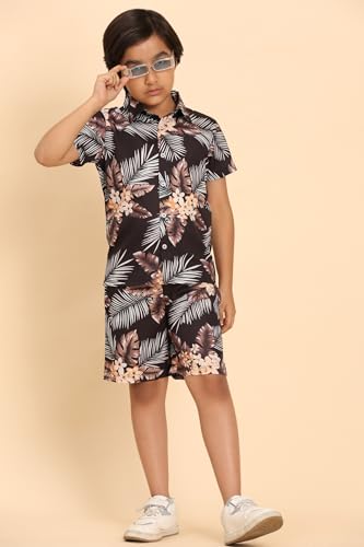 Image of Boys Printed Casual Shirt Short Sleeve Button Down Beach Shirt for Kids