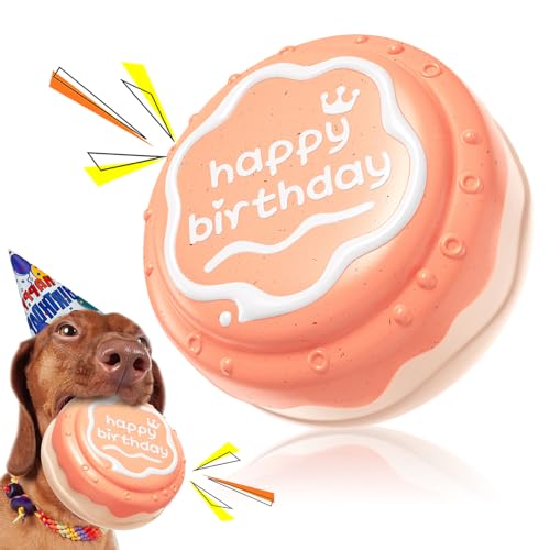 Juguete para Perros con Sonido - Tarta de Cumpleaños Regalo para Perros Pequeños, Medianos y Grandes, Cachorros Interactivos, Juguetes de Entrenamiento en Jaula, Pelota para Dog Enduring Toy Dogs