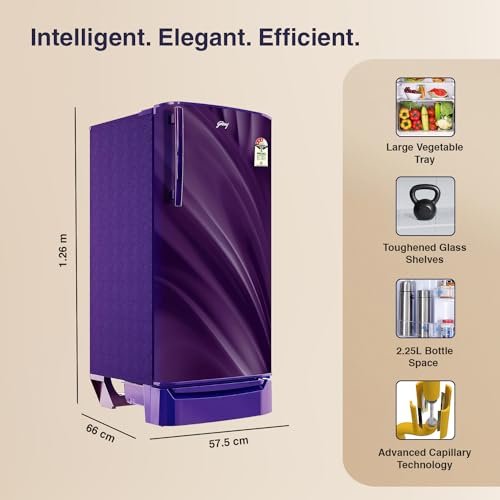 Image of Godrej 183 L 3 Star Farm Fresh Crisper Technology With Jumbo Vegetable Tray Direct Cool Single Door Refrigerator Appliance(, RD R190C THF WV BL, Wave Blue)
