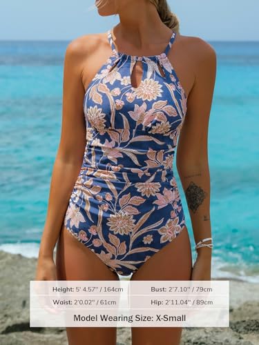 CUPSHE Women Swimsuit One Piece Tummy Control Ruched Self Tie Cutout Floral Bathing Suit, L - Image 4