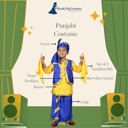 Image of BookMyCostume Punjabi Bhangra Costume for Boys and Men | Baisakhi Folk Dance Outfit | Festive Dress for School Annual Function, Fancy Dress Competition, Stage Shows, Cultural Events & Lohri Festive