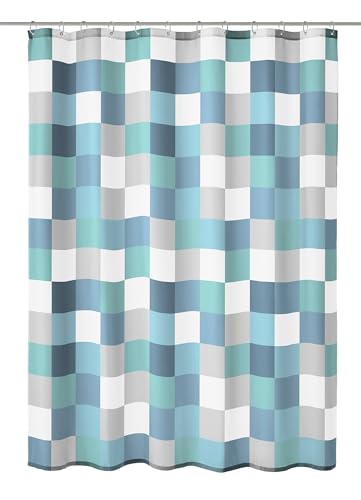 Kleine Wolke Cortina BAÑO Textil Check Blue 225270783305, 100% poliéster, Mare, 180 x 200 cm