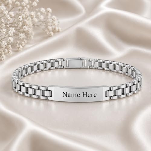 Image of Personalized Bracelet For Men - Adjustable Name Engraved Stainless Steel Bracelet Custom Gift for Him