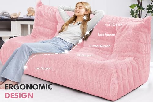 Image of Bean Bag 3-Seater Chair Big Sofa Beanbag Chair for Adults Fireside Chair Bean Bag Lounger with Memory Foam Filled for Home,Apartment or Gaming Venue（Pink Teddy）