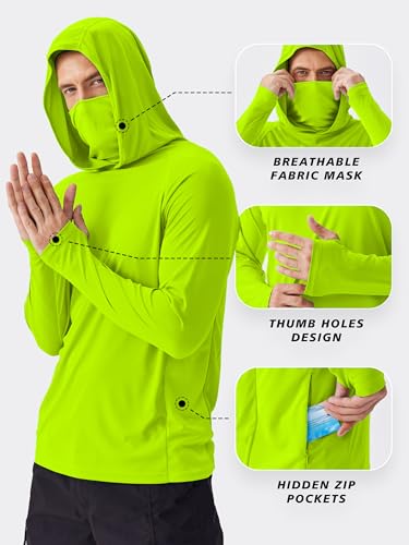 Image of PINSPARK Men's Sun Protection Hoodie with Mask UPF 50+ UV Long Sleeve Shirt Men Rash Guard Performance Fishing Hiking Shirt