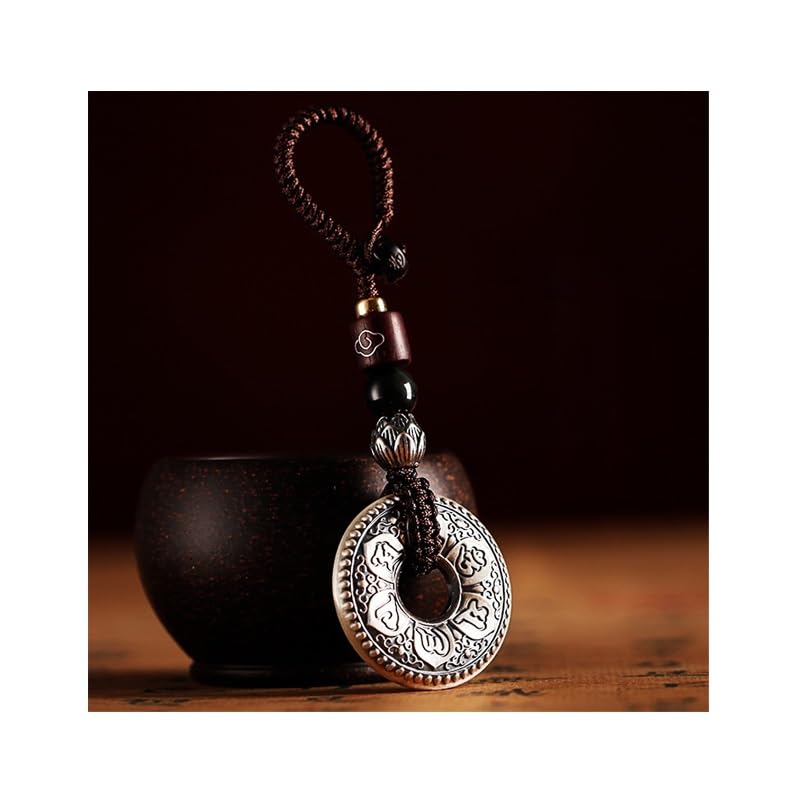 ENGENDER Llavero de Coche Llavero Colgante de Plata Maciza con Seis Palabras, Mantra, corazón, Sutra, Hebilla la Paz, Regalo, joyería, Mochila, decoración for Llaves