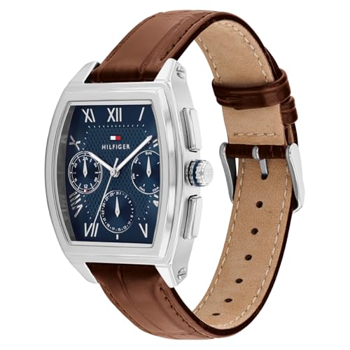 Image of Tommy Hilfiger Th-Oxford with Blue Dial Brown Leather Strap Watch for Men - TH1710760