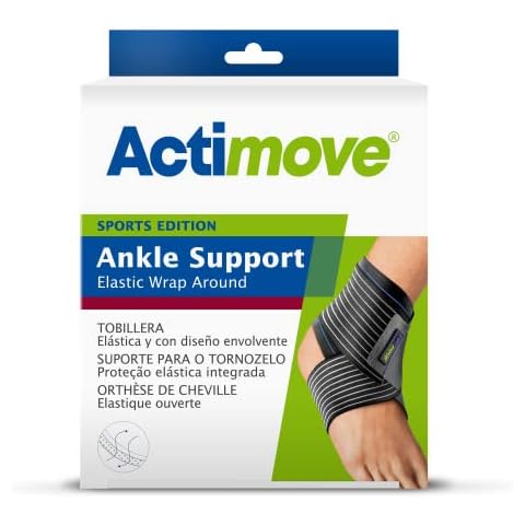 Actimove - Sports Edition - Elastic Wrap-around Ankle Support - For Pain Relief & Support - Latex and Neoprene Free - Black (Large) Cover