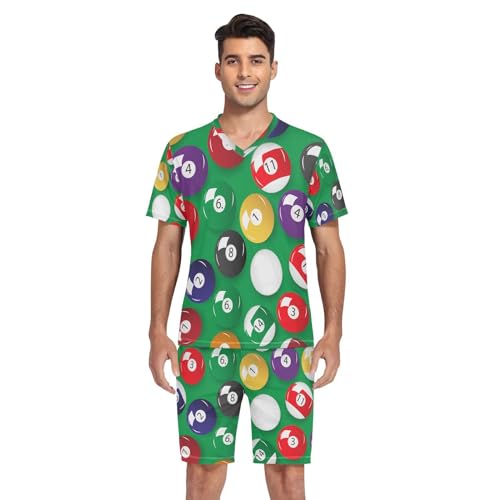 OTVEE Mens Pajamas Set Short Sleeve Color Billiards Balls Summer Sleepwear Pjs Set with Pockets4
