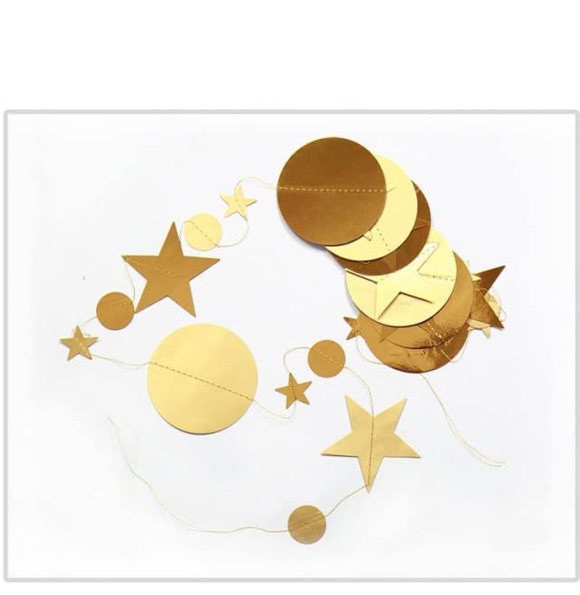 Image of Gold Party Decoration Gold Star Circle Dot Hanging Garland Hanging Streamer Decorations Glitter Star Bunting Banner Twinkle Backdrop for Wedding Anniversary Baby Shower Birthday Christmas