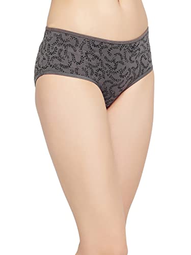 Image of Clovia Women's Cotton Mid Waist Leaf Print Hipster Panty in Grey