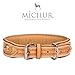 MICHUR GoldenEye Hundehalsband Leder, Lederhalsband Hund, Halsband, Leder, BEIGE, Caramel, Braun, Gold, MIT STANZUNGEN UND FARBHINTERLEGUNG mit Strasssteinen, in verschiedenen Größen erhältlich