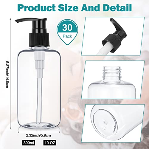 30 Pcs 10 oz Plastic Pump Bottle Dispenser Empty Lotion Bottle with Pump Refillable Clear Hand Soap Dispenser Portable Travel Lotion Container for Body Wash Liquid Soap Shampoo Essential Oil, 2 Colors2