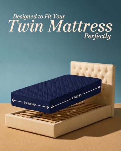 Image of Quilted Fitted Mattress Pad, Twin Mattress Protector Topper with Deep Pocket Stretches up to 16 Inches, Machine Washable Mattress Cover by Utopia Bedding (Navy)